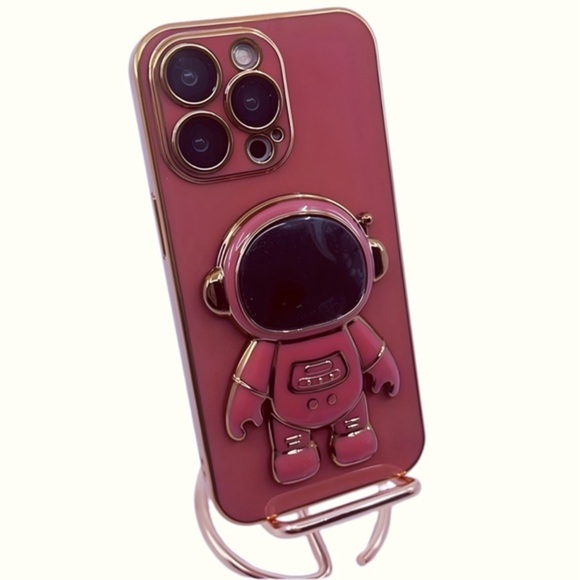 Spacey Style: Astronaut iPhone 14 Pro Case wStand & Camera Shield‎ Ravishing Red - Picture 2 of 5